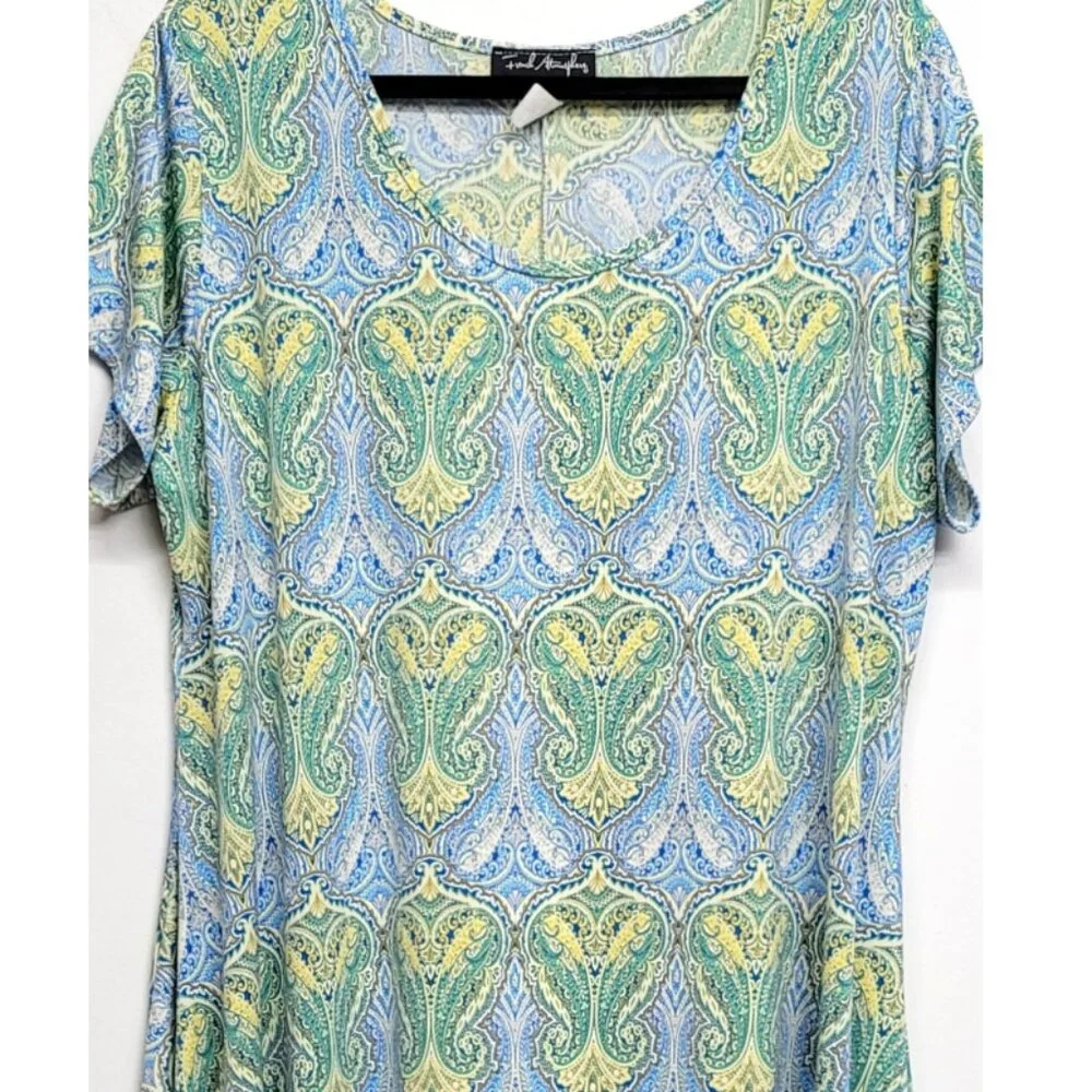 French Astmophere Paisley Short Sleeve Asymmetrical Dress 2X